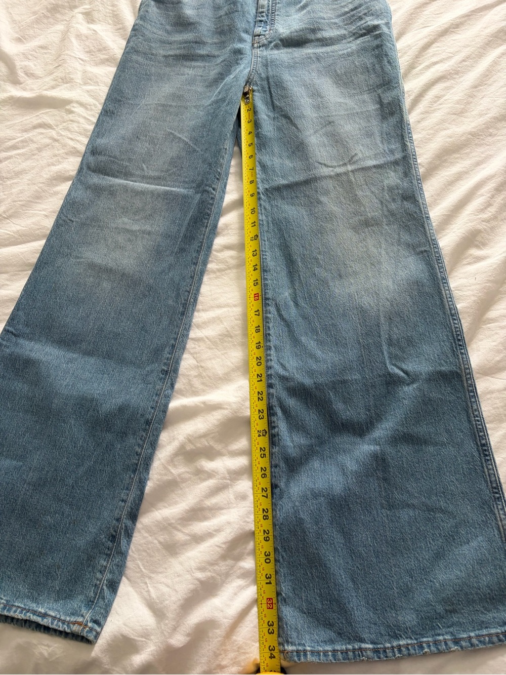 Madewell Light Blue Cotton 11” High Rise Wide-Leg Flare Jeans 33 Tall NWT - Picture 3 of 10